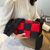 Plaid Down Shoulder Bag Cotton Crossbody Bags Warm Soft Handbags Purses Tote
