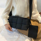 Plaid Down Shoulder Bag Cotton Crossbody Bags Warm Soft Handbags Purses Tote