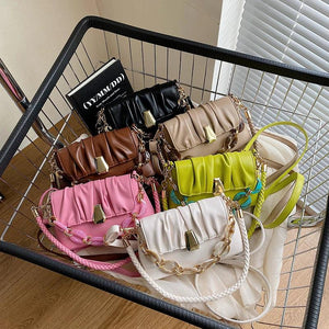 Leather Underarm Shoulder Bags Beading Chain Handbags Flap Crossbody Bags