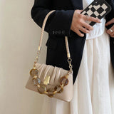 Leather Underarm Shoulder Bags Beading Chain Handbags Flap Crossbody Bags