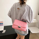 Quilted PU Leather Crossbody Bag Women Chain Shoulder Small Handbag