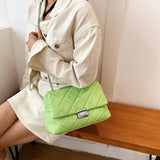 Quilted PU Leather Crossbody Bag Women Chain Shoulder Small Handbag