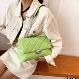 Quilted PU Leather Crossbody Bag Women Chain Shoulder Small Handbag