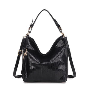 Vintage Serpentine Leather Women Handbag Big Shoulder Bag