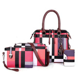 Plaid Tassel Women Handbag Set 4 pcs/set High Tote Bag