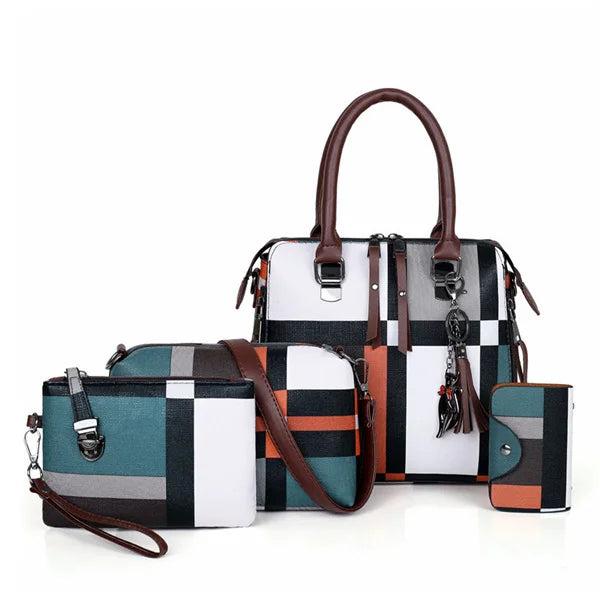 Plaid Tassel Women Handbag Set 4 pcs/set High Tote Bag