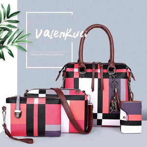 High Women Plaid Tassel Bag Female Summer Beach Bags 4pcs/set Composite Bags