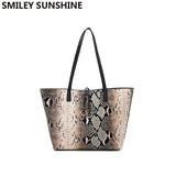 Serpentine Composite Women Bag Handbag Big Shoulder Bags Female Snake Print Tote