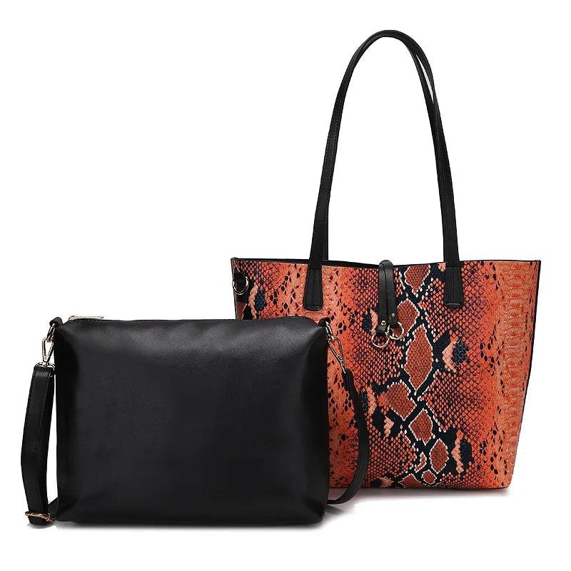 Serpentine Composite Women Bag Handbag Big Shoulder Bags Female Snake Print Tote