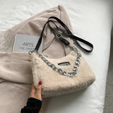 Chain Plush Shoulder Messenger Bag Casual Adjustable Strap