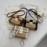 Small Square Rivet Straw Crossbody Bags for Women