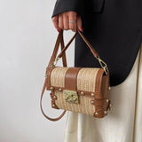 Small Square Rivet Straw Crossbody Bags for Women