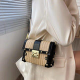 Small Square Rivet Straw Crossbody Bags for Women