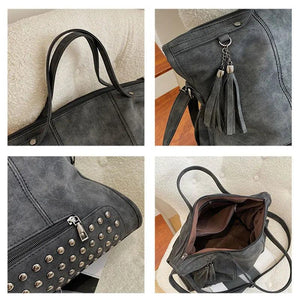 Vintage Rivet Handbags Large Capacity Tote Bags Shopper Female Shoulder Bag