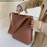 Women Casual Solid Large Capacity Bucket Bags PU Leather Messenger Bags