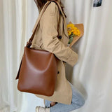 Women Casual Solid Large Capacity Bucket Bags PU Leather Messenger Bags