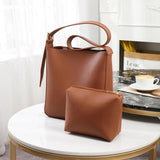 Women Casual Solid Large Capacity Bucket Bags PU Leather Messenger Bags