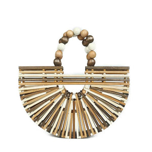 Straw Weaving Beach Bag Vintage Beaded Top Handle Shoulder Bag