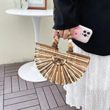 Straw Weaving Beach Bag Vintage Beaded Top Handle Shoulder Bag