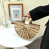 Straw Weaving Beach Bag Vintage Beaded Top Handle Shoulder Bag