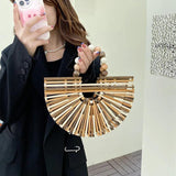 Straw Weaving Beach Bag Vintage Beaded Top Handle Shoulder Bag