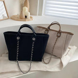 Canvas Chains Handbag Causal Shoulder Tote Bag Solid