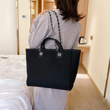 Canvas Chains Handbag Causal Shoulder Tote Bag Solid