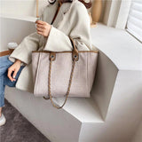Canvas Chains Handbag Causal Shoulder Tote Bag Solid