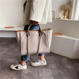 Canvas Chains Handbag Causal Shoulder Tote Bag Solid