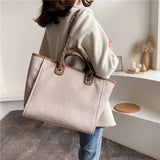Canvas Chains Handbag Causal Shoulder Tote Bag Solid