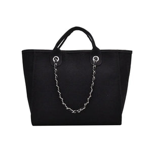 Canvas Chains Handbag Causal Shoulder Tote Bag Solid