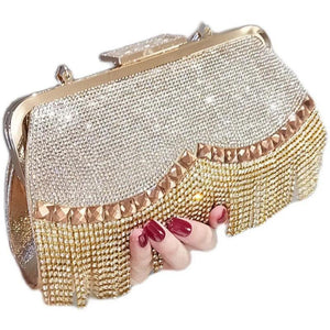 Women's Diamond Tassel Clutch Purse Party Bag Top Handle Evening Bags