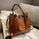 Retro Winter Bucket PU Leather Crossbody Shoulder Bags for Women