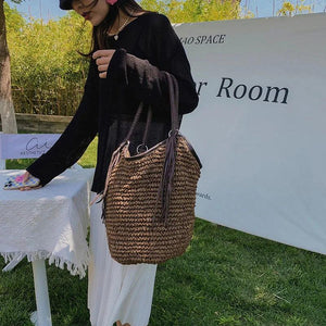 Women Straw Beach Bag Bohemian Tassel Handbag Summer Casual Shoulder