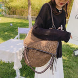 Women Straw Beach Bag Bohemian Tassel Handbag Summer Casual Shoulder