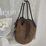 Women Straw Beach Bag Bohemian Tassel Handbag Summer Casual Shoulder