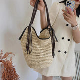 Women Straw Beach Bag Bohemian Tassel Handbag Summer Casual Shoulder