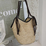 Women Straw Beach Bag Bohemian Tassel Handbag Summer Casual Shoulder