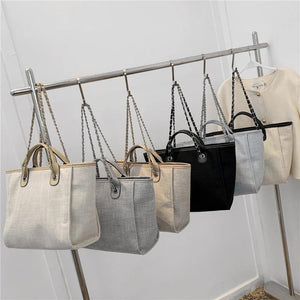 Canvas Big Work Tote Handbags Chain Female Shoulder Bags
