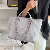 Canvas Big Work Tote Handbags Chain Female Shoulder Bags