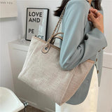 Canvas Big Work Tote Handbags Chain Female Shoulder Bags