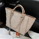 Canvas Big Work Tote Handbags Chain Female Shoulder Bags