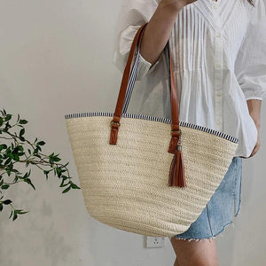 Casual Women Tassel Straw Shoulder Bags Ladies Woven Handbags