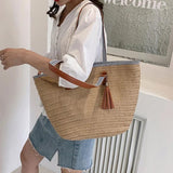 Casual Women Tassel Straw Shoulder Bags Ladies Woven Handbags
