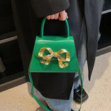Green Square Crossbody Bag PU Leather Wide Strap Handbag Tote
