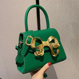 Green Square Crossbody Bag PU Leather Wide Strap Handbag Tote