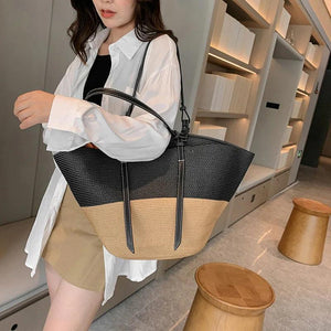 Casual Women Straw Big Totes Rattan Shoulder Bags Summer Woven Beach Handbag