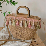 Summer Women's Tassels Straw Shoulder Bag Weaving Handbags Beach Tote