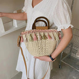 Summer Women's Tassels Straw Shoulder Bag Weaving Handbags Beach Tote
