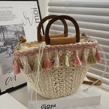 Summer Women's Tassels Straw Shoulder Bag Weaving Handbags Beach Tote